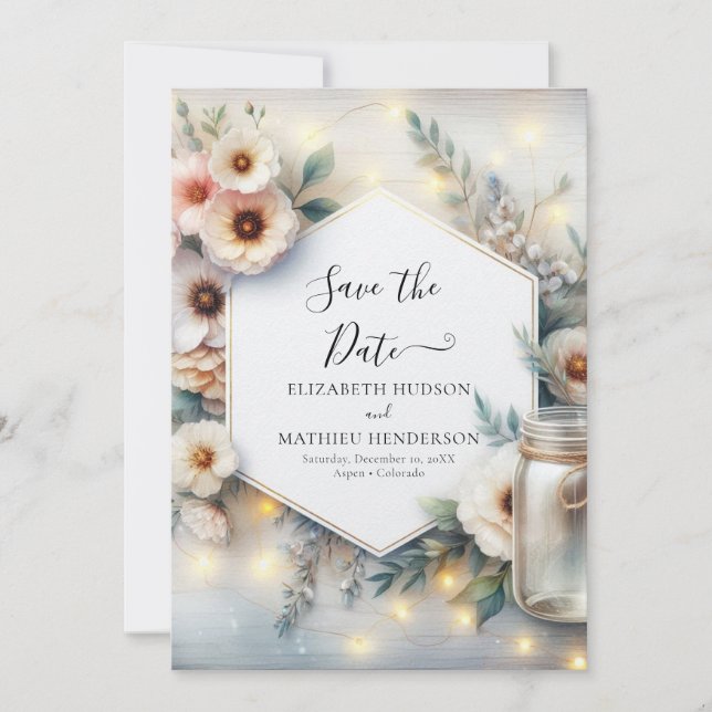 Reserve A Data Typografia Unique Mason Jar Wedding (Frente)