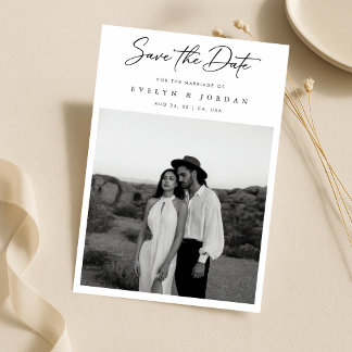 Reserve A Data Ultra Modern Minimal Classic Script Photo Wedding 
