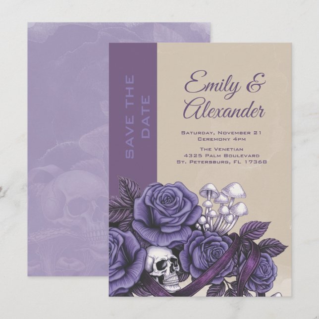 Reserve A Data Um Amor, Design de Casamento Plum Gothic (Frente/Verso)
