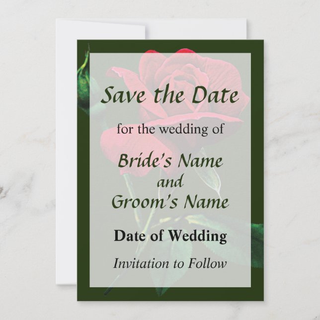 Reserve A Data Um Botão de Rosa Vermelha Salve a Data (Frente)