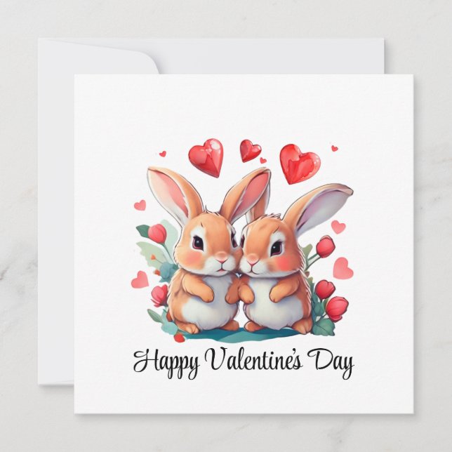 Reserve A Data Um casal de coelhos engraçados de aquarela (Frente)