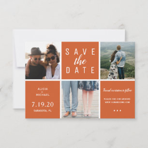 Reserve A Data Um simples casamento de três fotos em laranja enfe
