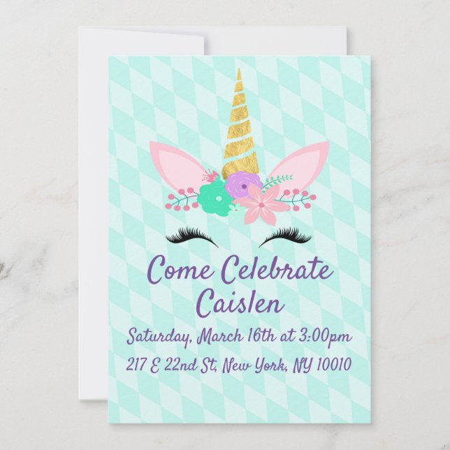 Reserve A Data Unicórnio Floral com Fundo Azul (Frente)