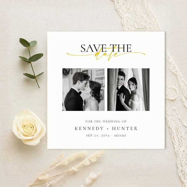 Reserve A Data Unique Modern Elegant Gold Script Photo Wedding (Criador carregado)