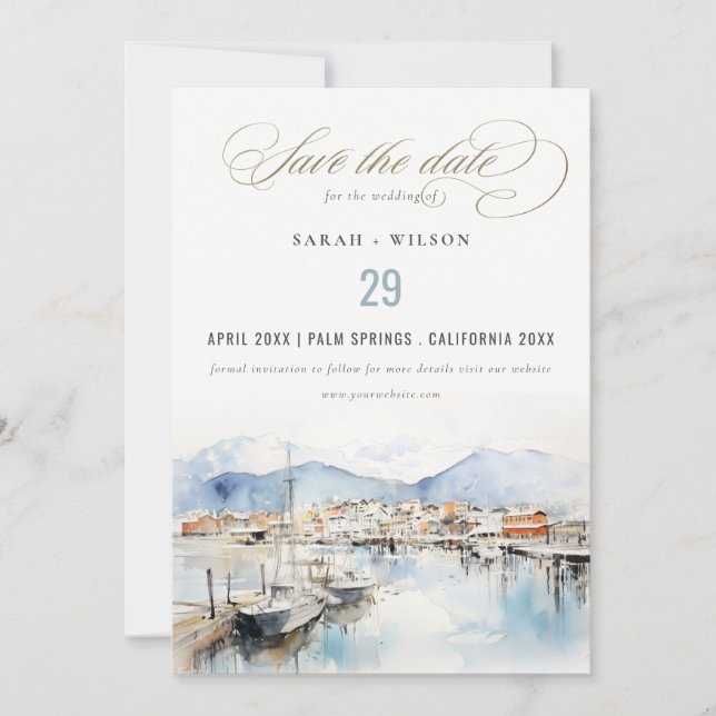 Reserve A Data Ushuaia, Argentina Watercolor Landscape Wedding (Frente)