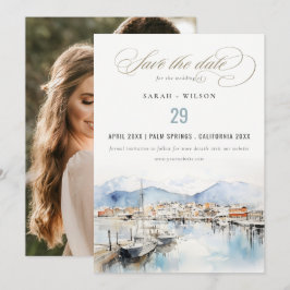 Reserve A Data Ushuaia, Argentina Watercolor Scape Wedding Photo