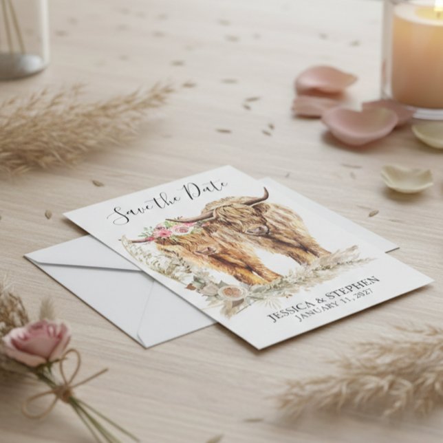 Reserve A Data Vaca Highland Watercolor (Criador carregado)