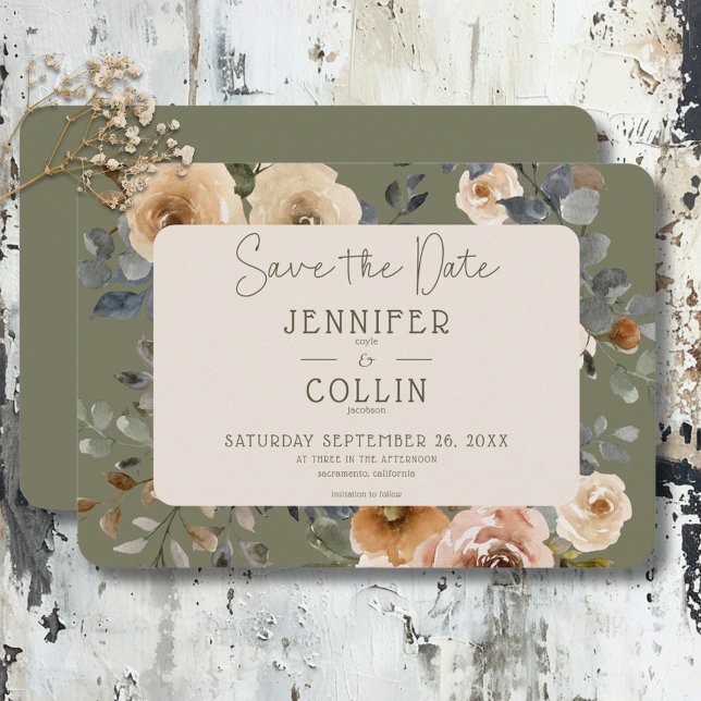 Reserve A Data Vanilla White Boho Rosas Sage Weds (Vanilla White Boho Roses Sage Wedding Save The Date)