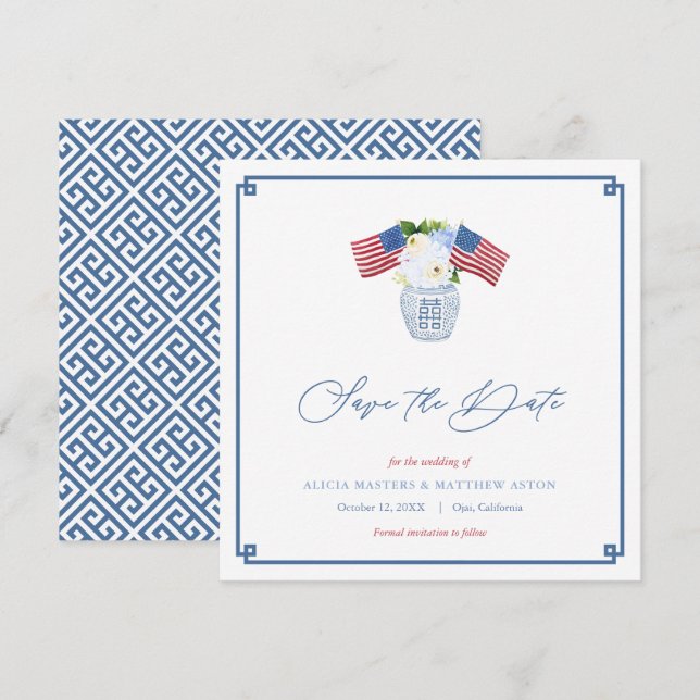 Reserve A Data Vaso de Gengibre de Casamento com Bandeira America (Frente/Verso)