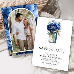 Reserve A Data Vaso de Pedra Floral Azul Real Foto Casamento