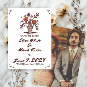 Reserve A Data Vaso Floral Rústico Caprichoso Esboço Personalizad