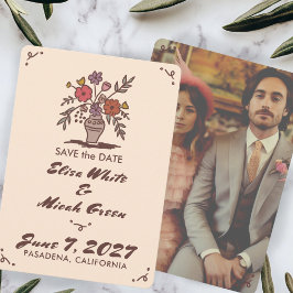 Reserve A Data Vaso Floral Rústico Caprichoso Esboço Personalizad