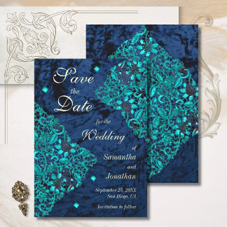 Reserve A Data Velvet Teal e Marinho Casamento de Luxo