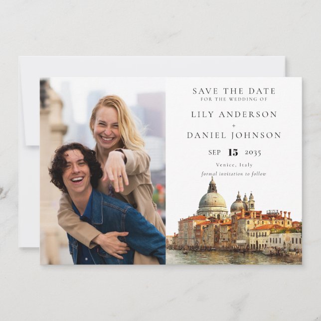 Reserve A Data Venice Skyline Watercolor Photo Wedding (Frente)