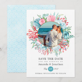 Reserve A Data Verde-azulado e Coral Casamento de Verão na Praia 