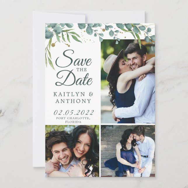 Reserve A Data Verde Botânico Dourado 7 Foto Salvar Data (Frente)