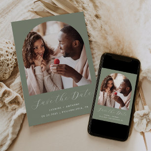 Reserve A Data Verde de Sage de Script de Foto do Boho Mínimo