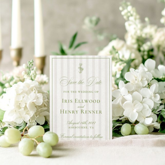 Reserve A Data Verde e bege clássico elegante (Elegant Classic Sage Green & Beige Save The Date)