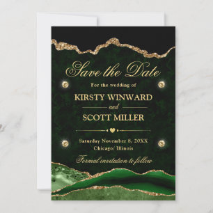 Reserve A Data Verde e Dourado  Glitter Mármore Ágata Salve o Dia
