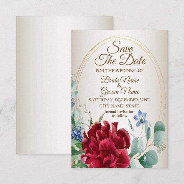 Reserve A Data Verde-Flor Vermelho Casado Deixa Ouro Frame Tan (Frente/Verso)