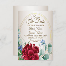 Reserve A Data Verde-Flor Vermelho Casado Deixa Ouro Frame Tan