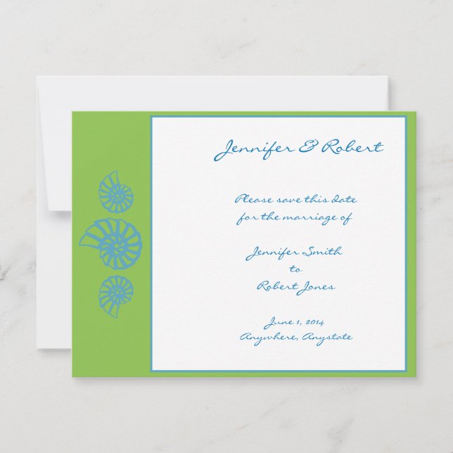 Reserve A Data Verde limão e Turquoise Seashell Salvar a Data (Frente)