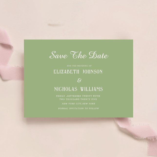 Reserve A Data verde-sage clássico casamento minimalista  (Criador carregado)