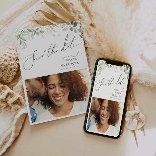 Reserve A Data Verde Whimsical e Foto Dourada salvam a data (Criador carregado)