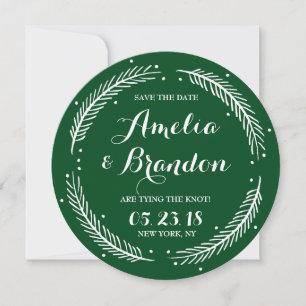 Reserve A Data Verdes Whimsical Winter Wreath Save the Date Card