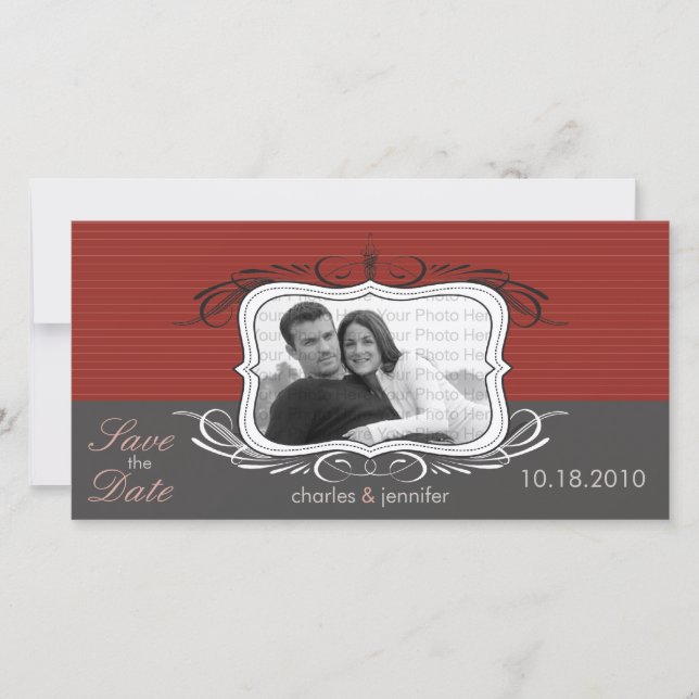 Reserve A Data Vermelho com deco chic 8x4" Salve o aviso de data (Frente)
