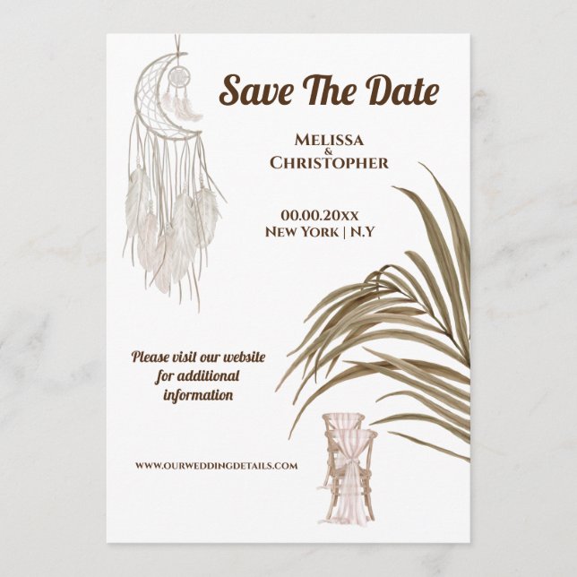 Reserve A Data Vestido de noiva boêmio chic com captura de sonhos (Frente)