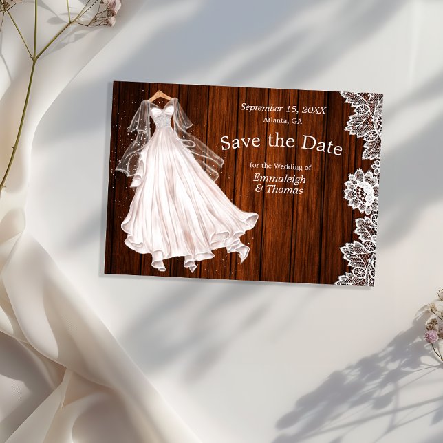 Reserve A Data Vestido de Noiva Save the Date Rústico Madeira Ren (Criador carregado)