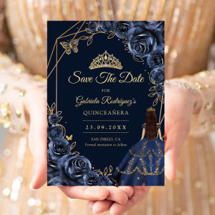 Reserve A Data Vestido de Quinceanera Azul Marinho Borboleta Dour