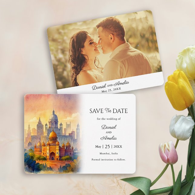 Reserve A Data Viagem Theme Weding Date | Mumbai Índia (Mumbai Travel Theme Wedding Save The Date | India)