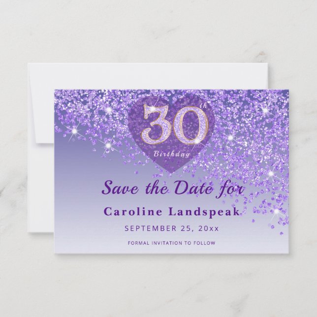 Reserve A Data Vibrant 30th Birthday Purple Glitter Frosted Heart (Frente)