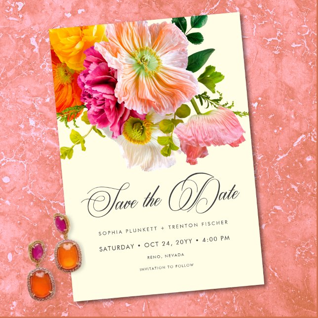 Reserve A Data Vibrant Summer Floral Yellow Orange Pink Wedding (Vibrant Summer Floral Yellow Orange Pink Save The Date)
