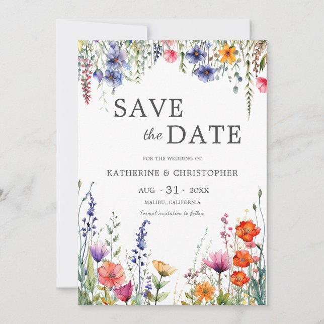 Reserve A Data Vibrant Wildflowers Elegant Wedding Clear (Frente)