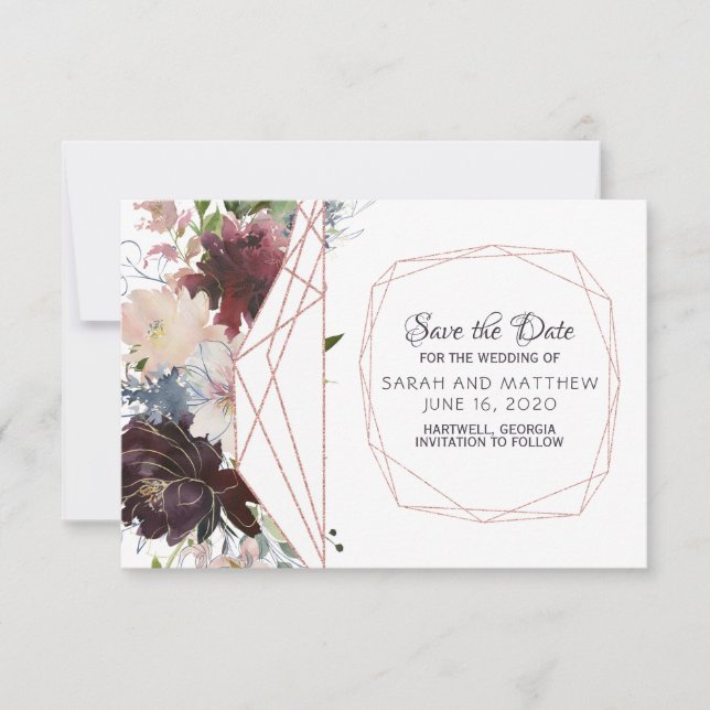 Reserve A Data Vidro Jardim Geométrico Salvar a Data (Frente)