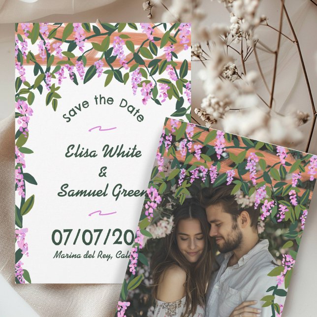 Reserve A Data Vinhas de Wisteria Floral Personalizado Foto Casam (Wisteria Vines Floral Custom Photo Wedding Save The Date
Card Digital DOwnload)