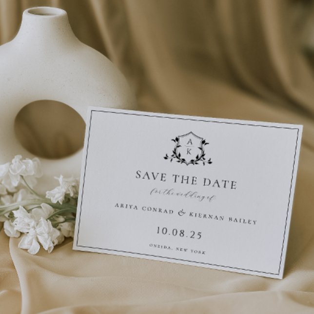 Reserve A Data Vinhas eternos Negras Crest Monograma Casamento (Criador carregado)