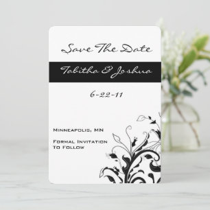 Reserve A Data Vinhas Florais Pretas e Brancas   Personalizado