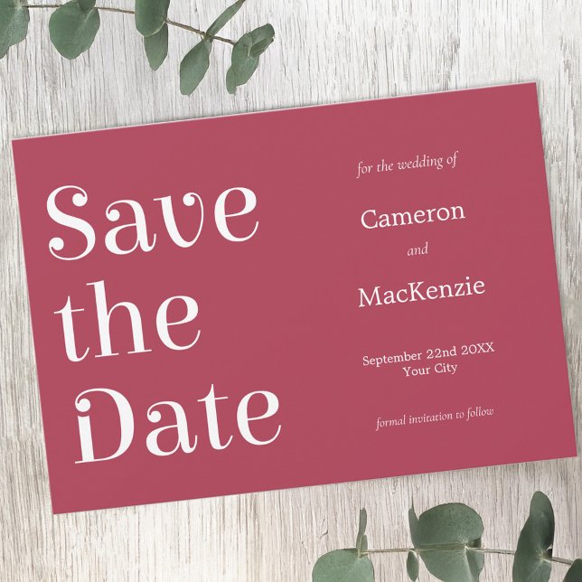 Reserve A Data Vinho Mínimo Moderno Casamento Vermelho Salva a Da (Wine red minimalist modern typography Save the Date wedding invitation)