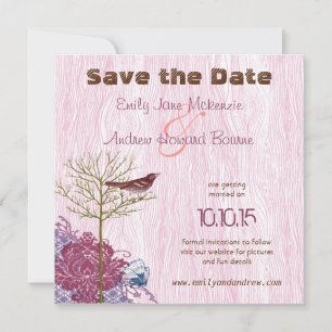 Reserve A Data Vintage Bird em WoodGrain Wedding Salvar Data