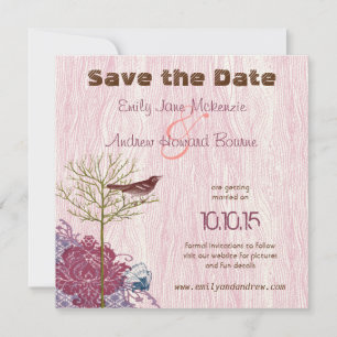 Reserve A Data Vintage Bird em WoodGrain Wedding Salvar Data