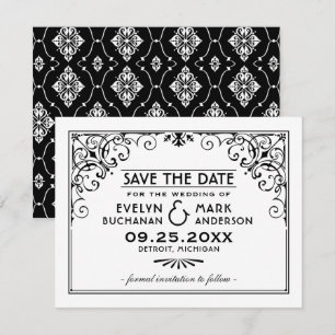 Reserve A Data Vintage Black and White Art Deco Weding