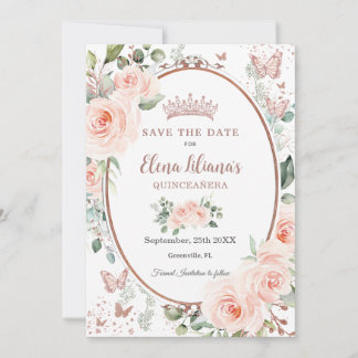 Reserve A Data Vintage Blush Pink Rosa Floral Dourada Quinceañera