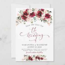 Reserve A Data Vintage Burgundy Blush Floral Watercolor Wedding