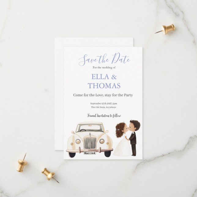 Reserve A Data Vintage Car Bride & Groom Lilac  (Frente/Verso In Situ)