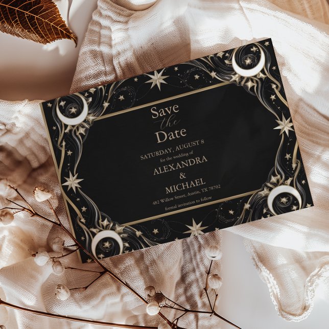 Reserve A Data Vintage Celestial Moon Stars Casamento (Criador carregado)