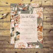 Vintage Champagne Romântico Beige & Sage Floral